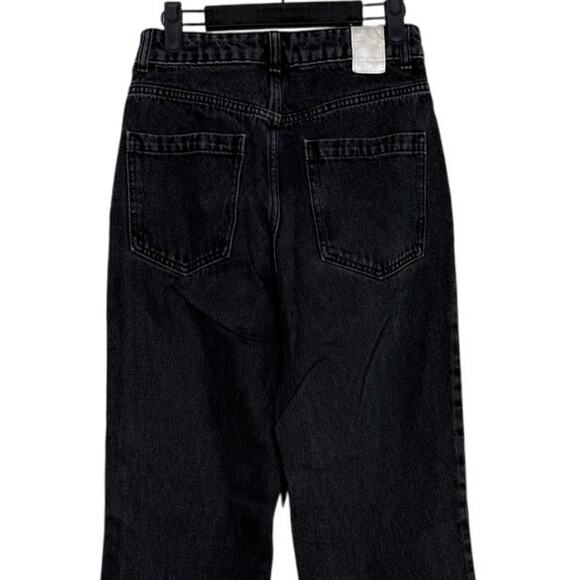 Zara Full Length Wide Leg Frayed Raw Hem High Rise Denim Jean 4 Black Washed - Picture 7 of 16